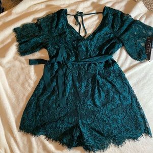Lacy hunter green romper